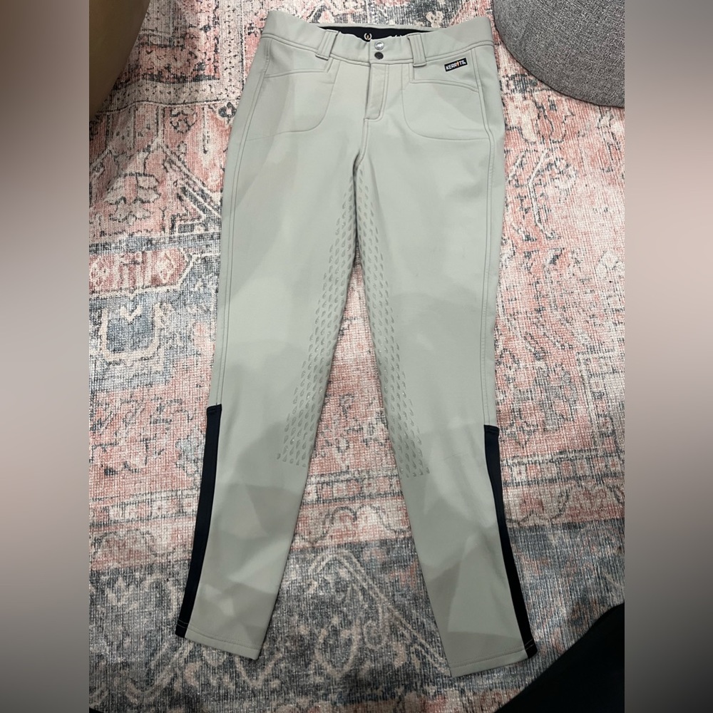 Kerrits Equestrian Riding Pants Womens Size L Gray/olive Ribbed